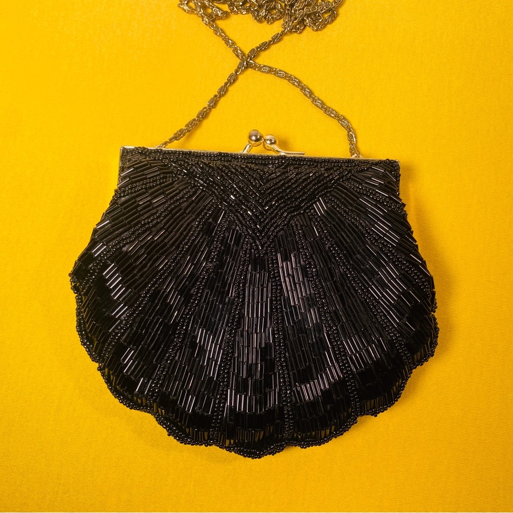 La Regale Black Beaded Clutch with Gold Chain - Picture 2 of 5